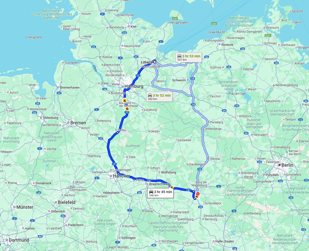 Anreise von Lübeck Zu Magdeburg Über via A7 and A2