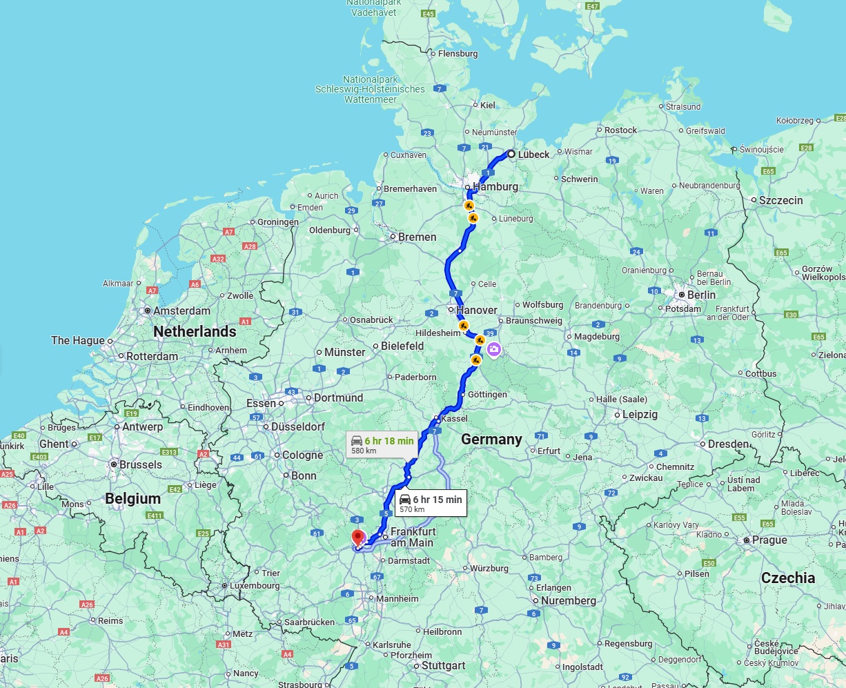 Anreise von Lübeck Zu Mainz Über via A7