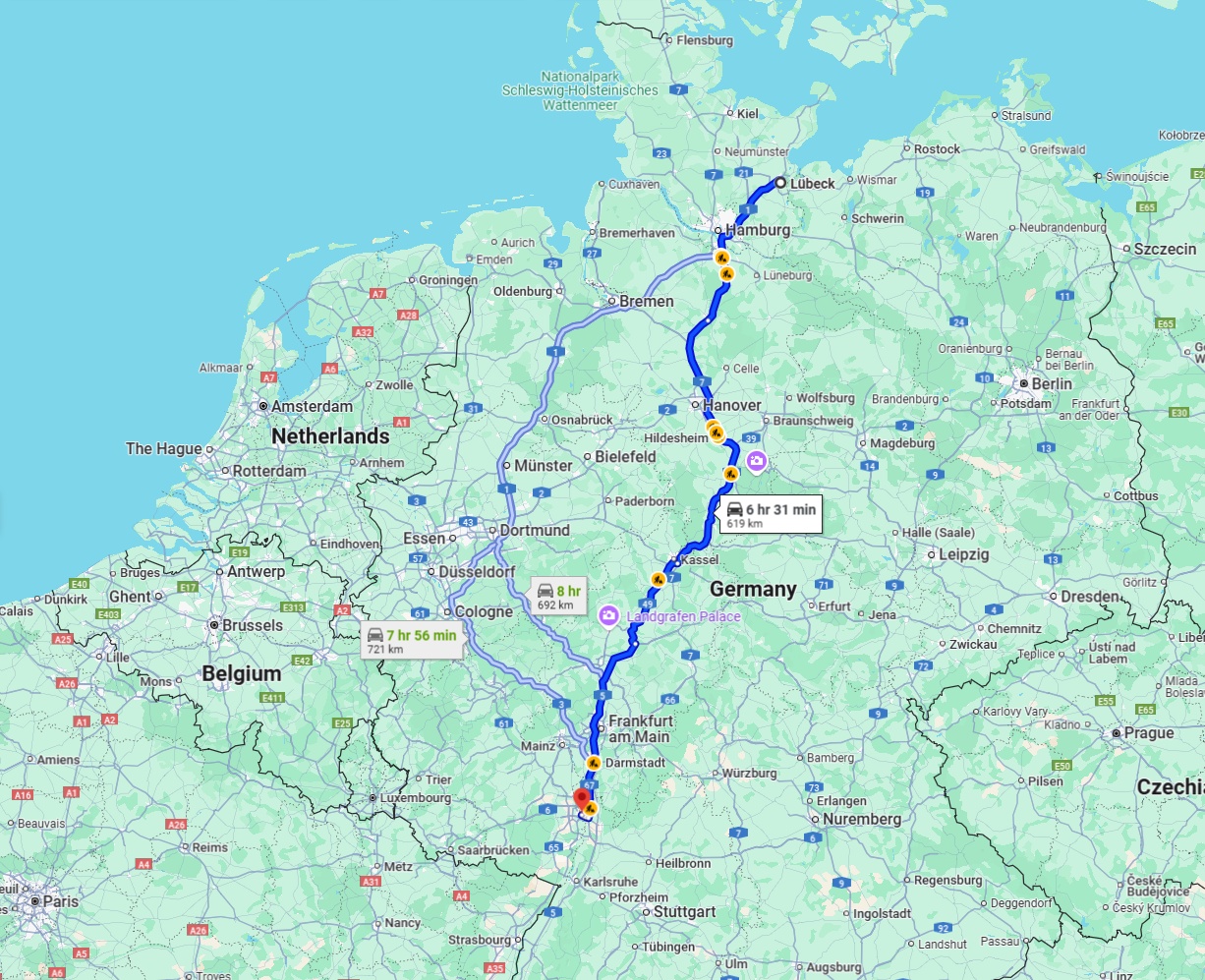 Anreise von Lübeck Zu Mannheim Über via A7