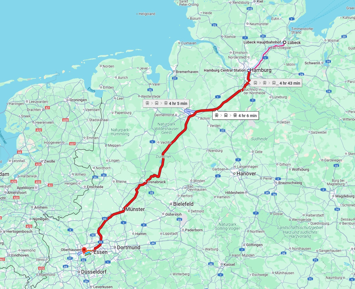 Anreise von Lübeck Zu Mülheim an der Ruhr Über 
