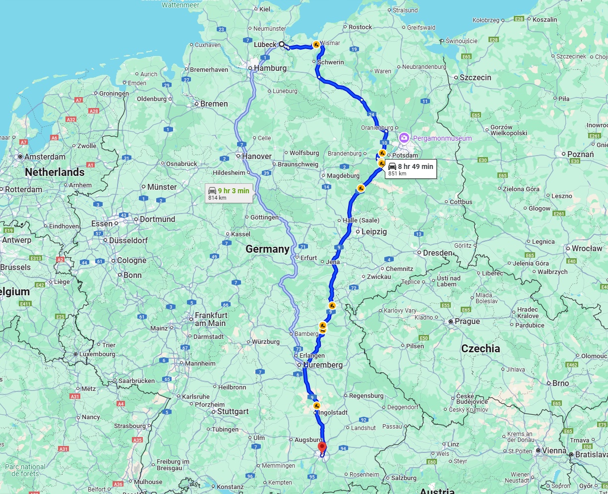Anreise von Lübeck Zu München Über via A9