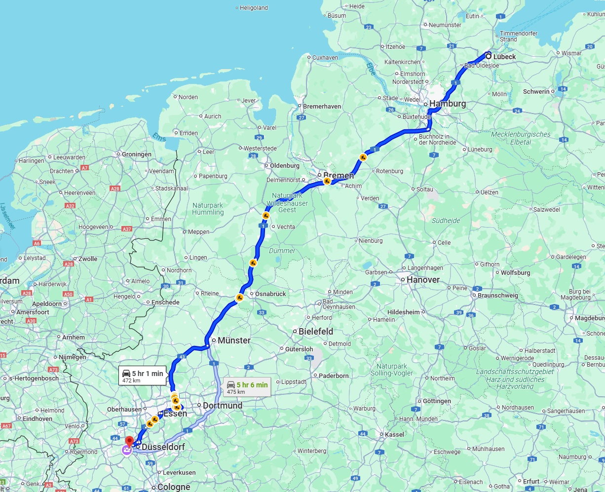 Anreise von Lübeck Zu Neuss Über via A1