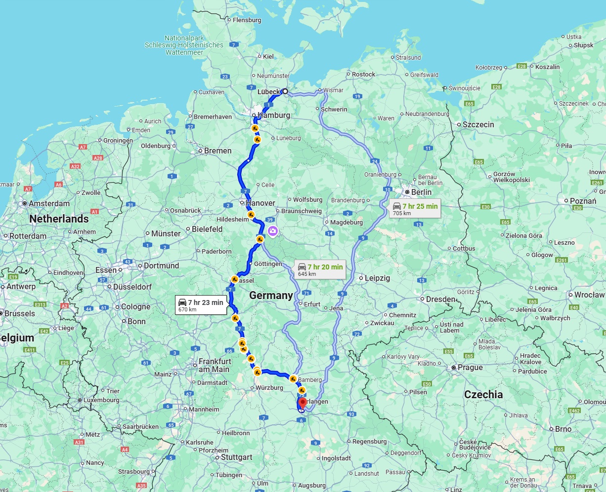 Anreise von Lübeck Zu Nürnberg Über via A7