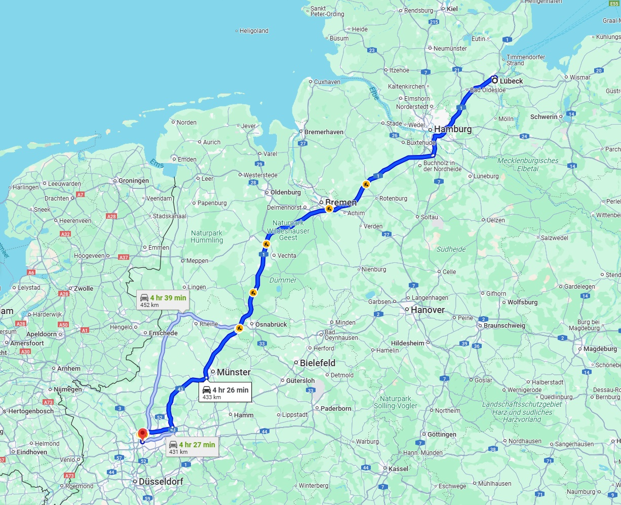 Anreise von Lübeck Zu Oberhausen Über via A1
