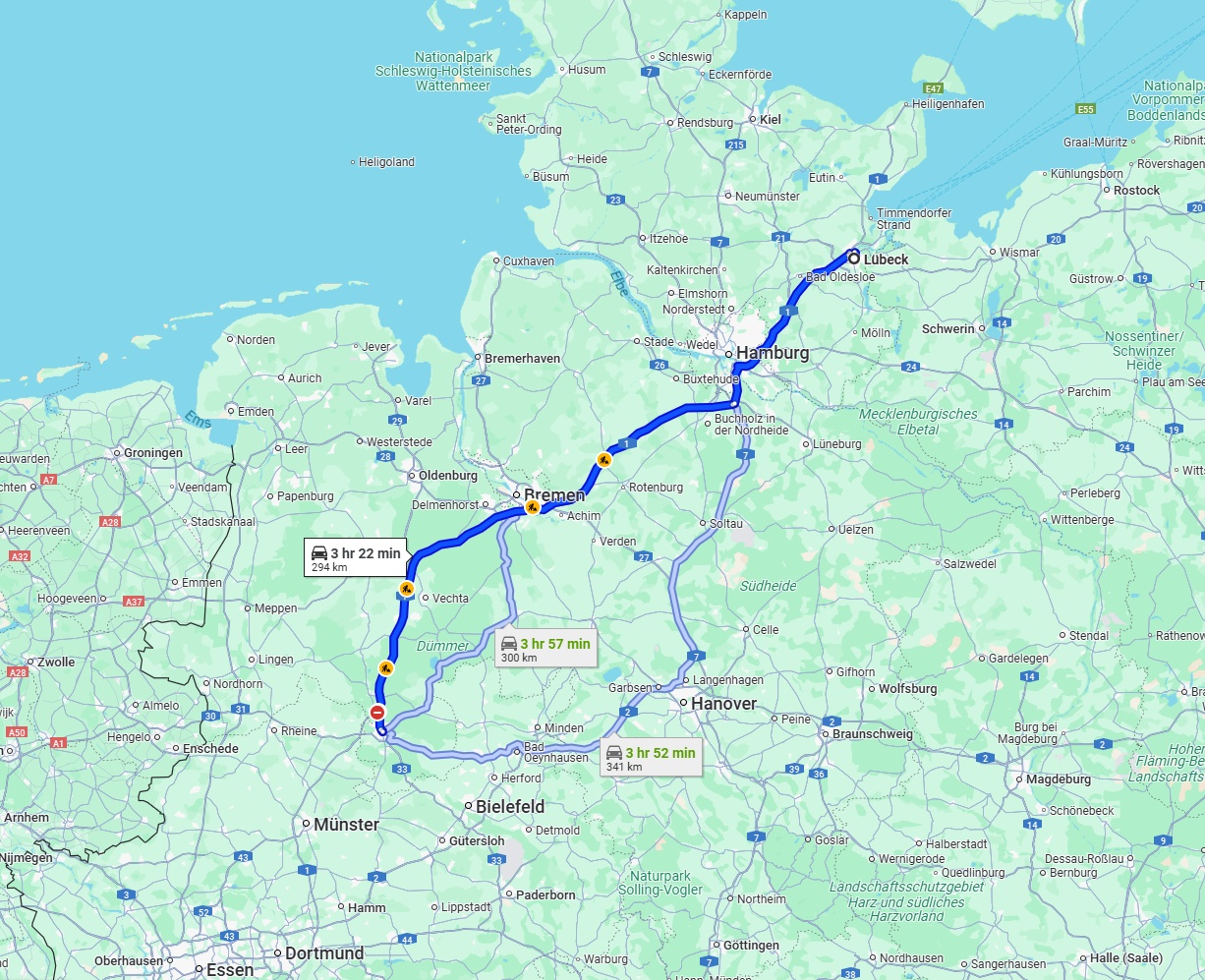 Anreise von Lübeck Zu Osnabrück Über via A1