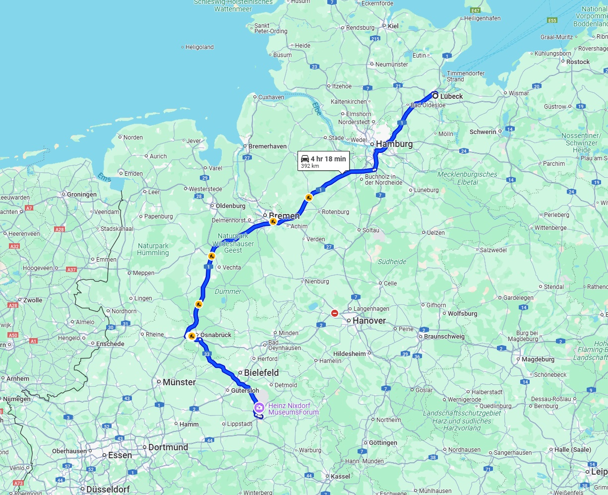 Anreise von Lübeck Zu Paderborn Über via A1