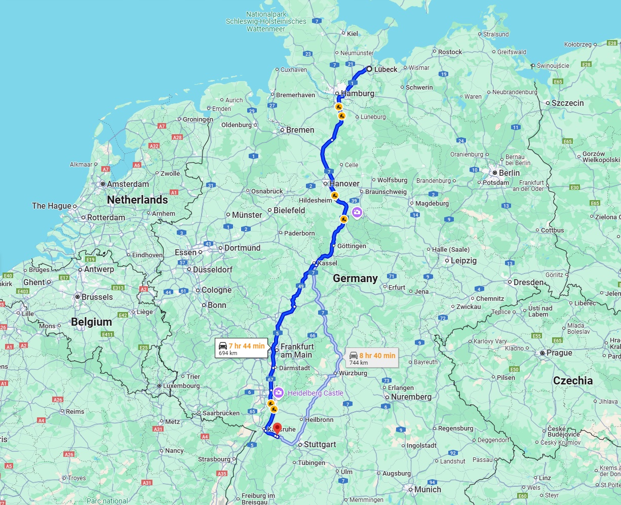 Anreise von Lübeck Zu Pforzheim Über via A7