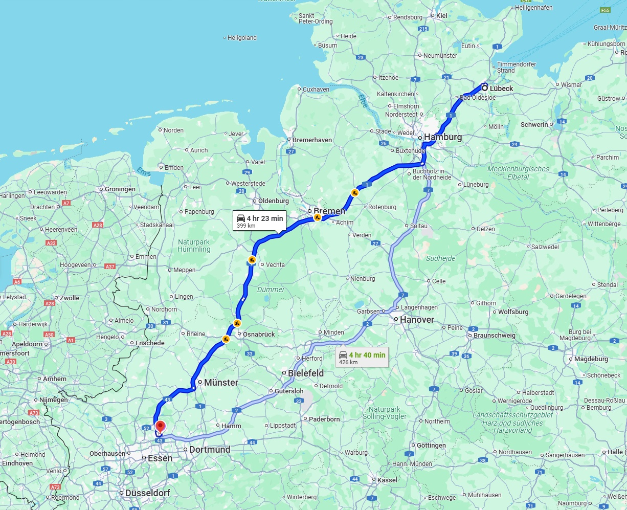 Anreise von Lübeck Zu Recklinghausen Über via A1