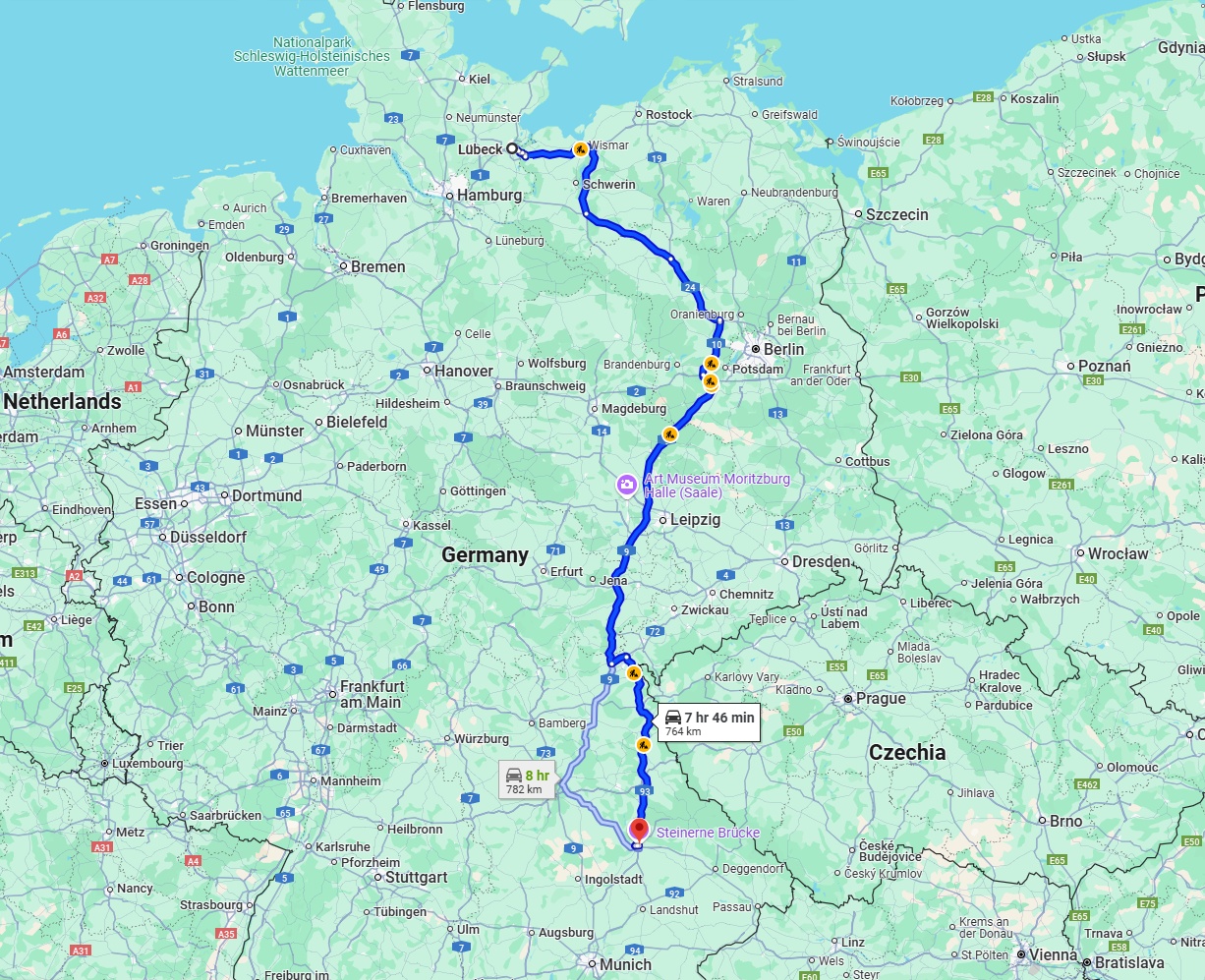 Anreise von Lübeck Zu Regensburg Über via A9
