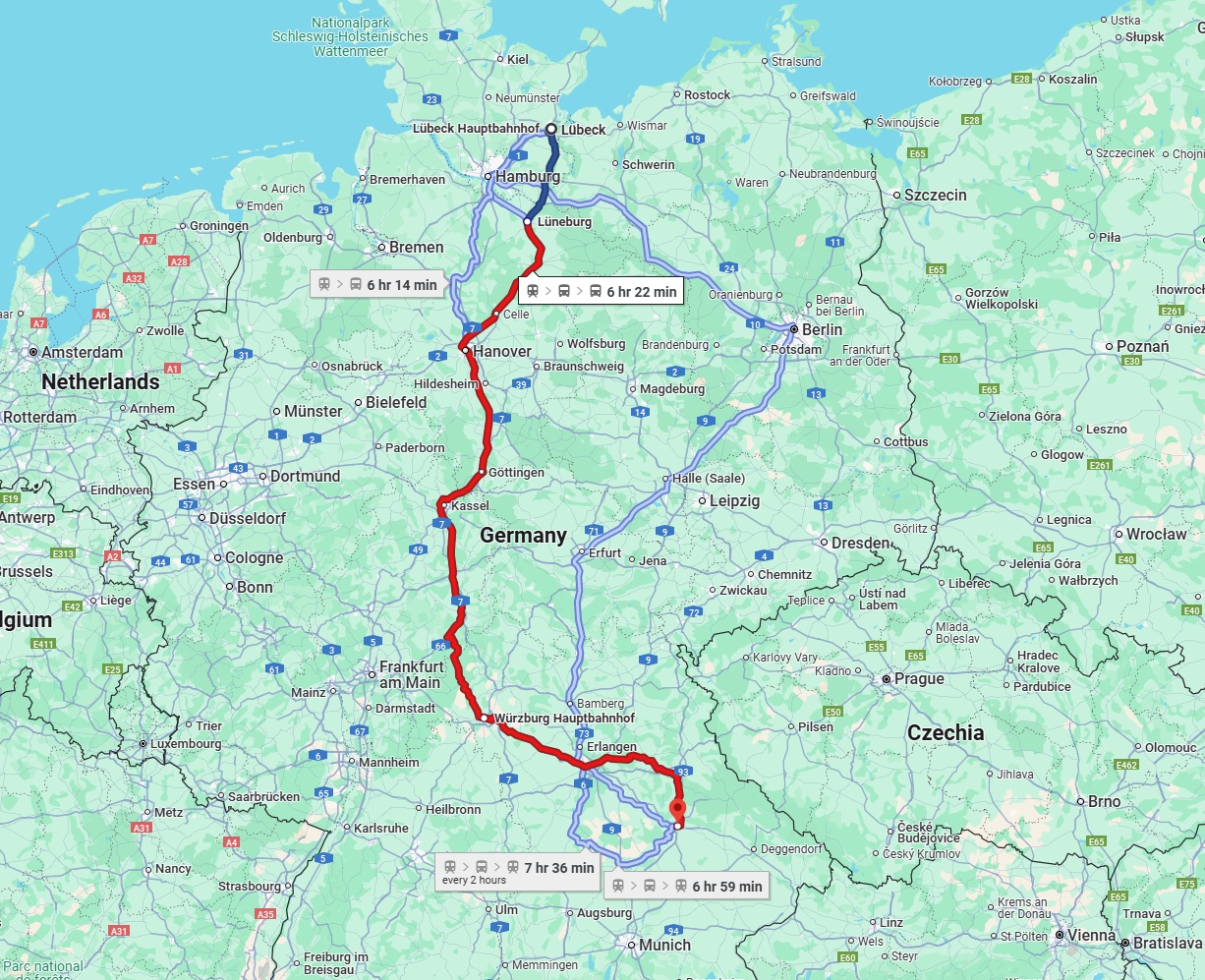 Anreise von Lübeck Zu Regensburg Über 