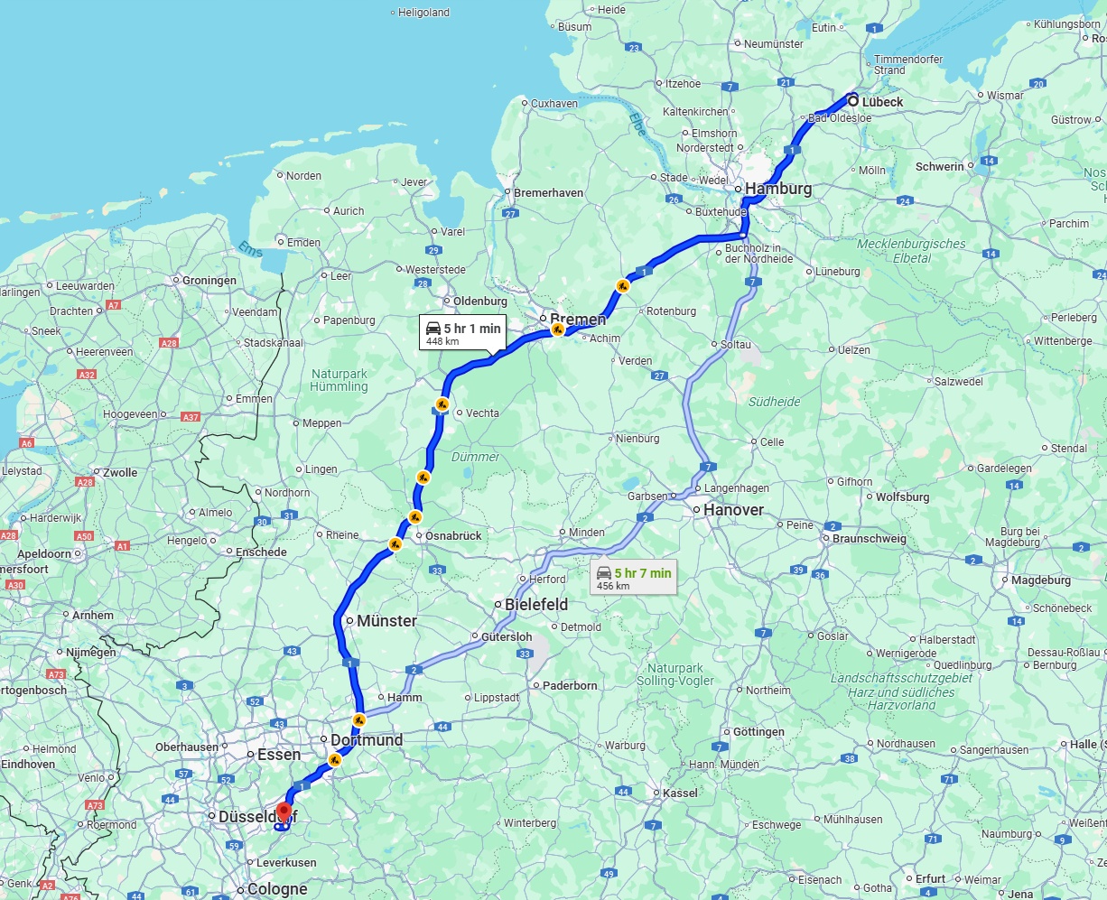 Anreise von Lübeck Zu Remscheid Über via A1
