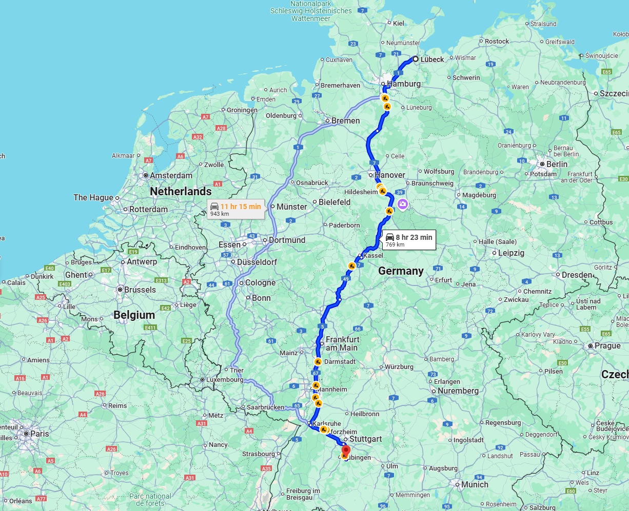 Anreise von Lübeck Zu Reutlingen Über via A7