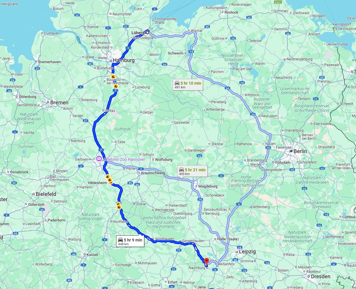 Anreise von Lübeck Zu Saale Über via A7