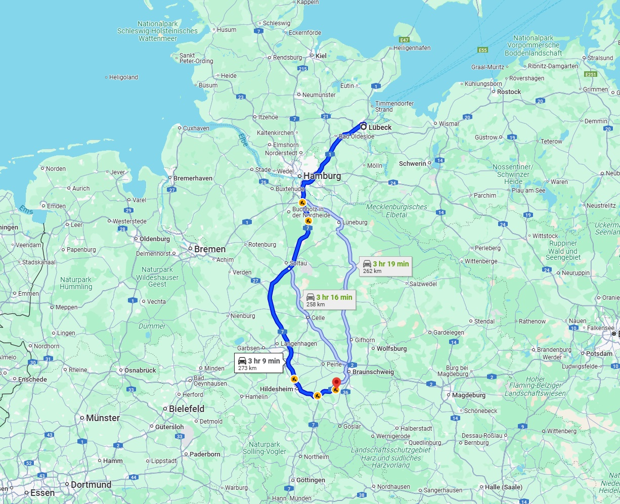 Anreise von Lübeck Zu Salzgitter Über via A1 and A7