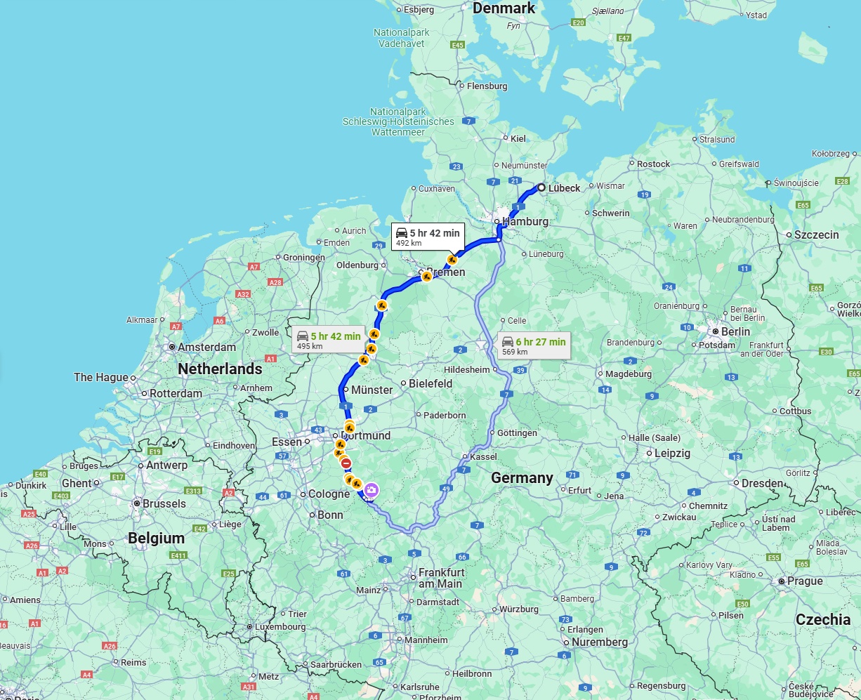 Anreise von Lübeck Zu Siegen Über via A1