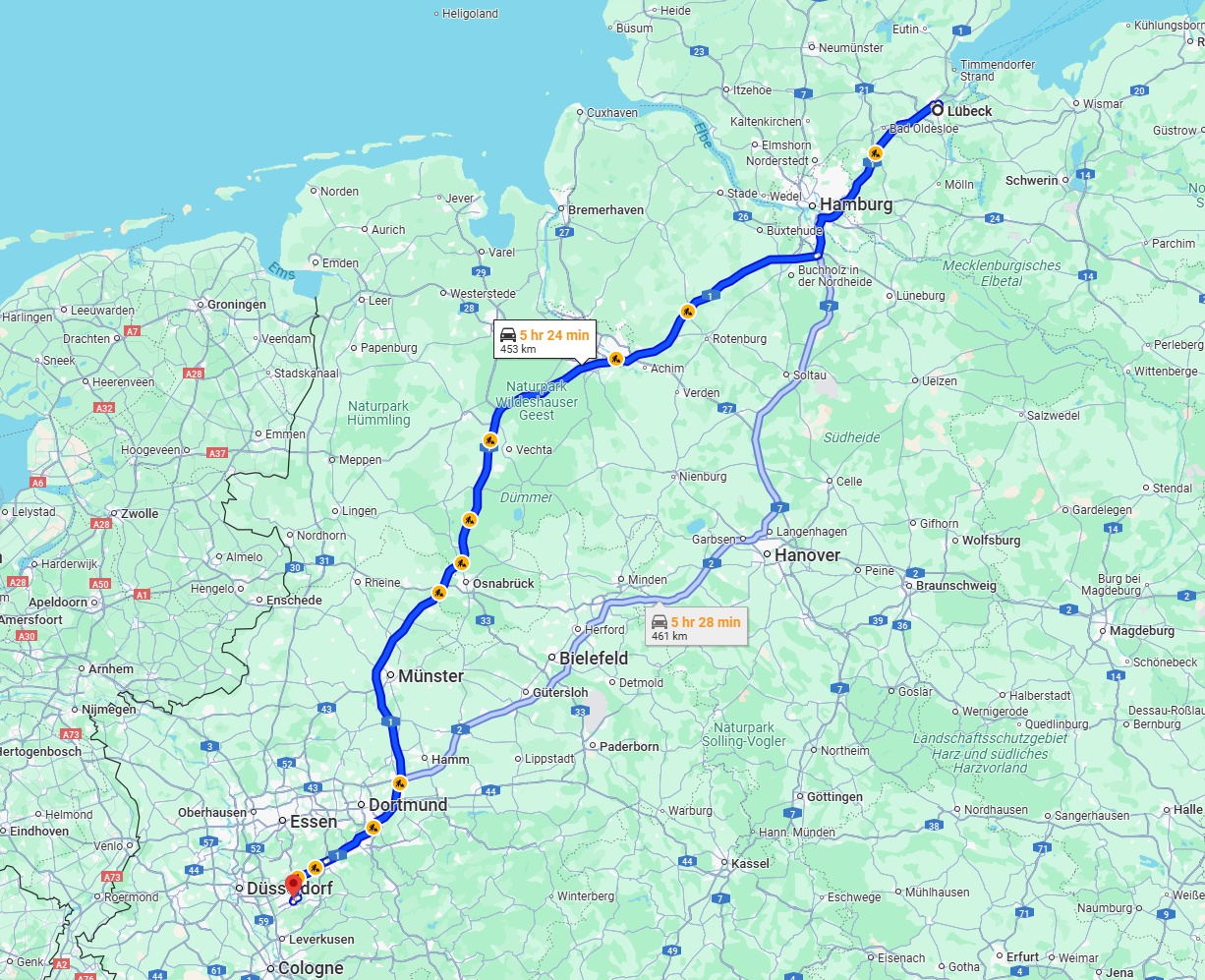 Anreise von Lübeck Zu Solingen Über via A1