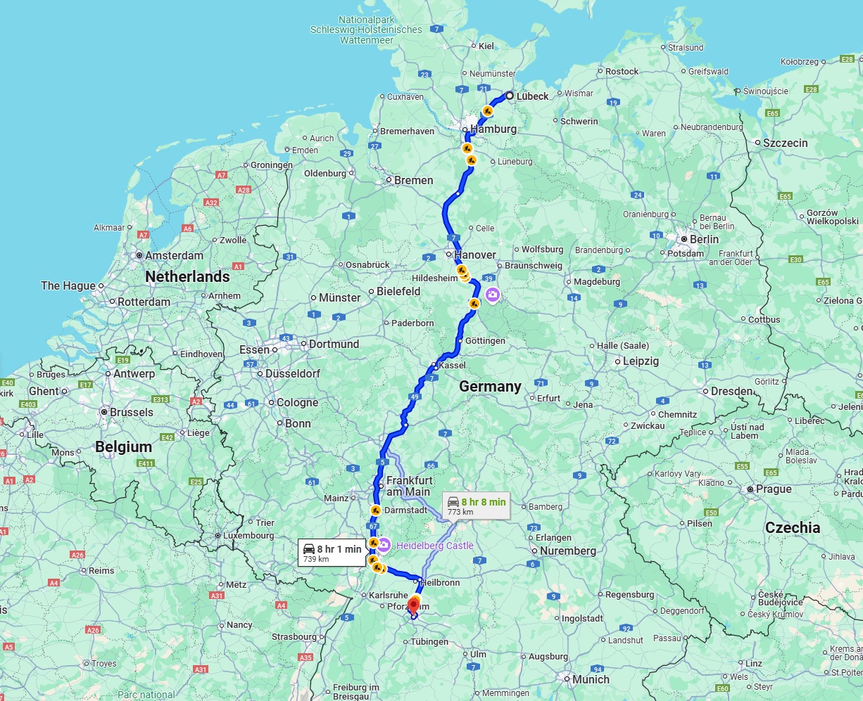 Anreise von Lübeck Zu Stuttgart Über via A7