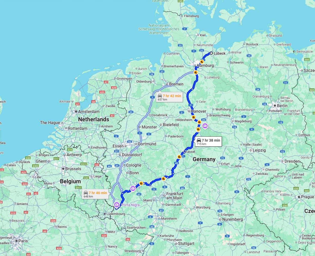 Anreise von Lübeck Zu Trier Über via A7