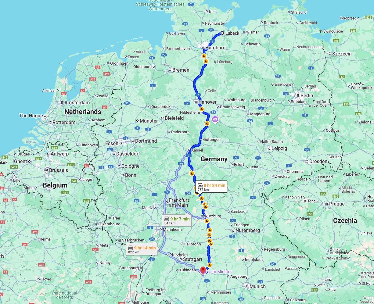 Anreise von Lübeck Zu Ulm Über via A7