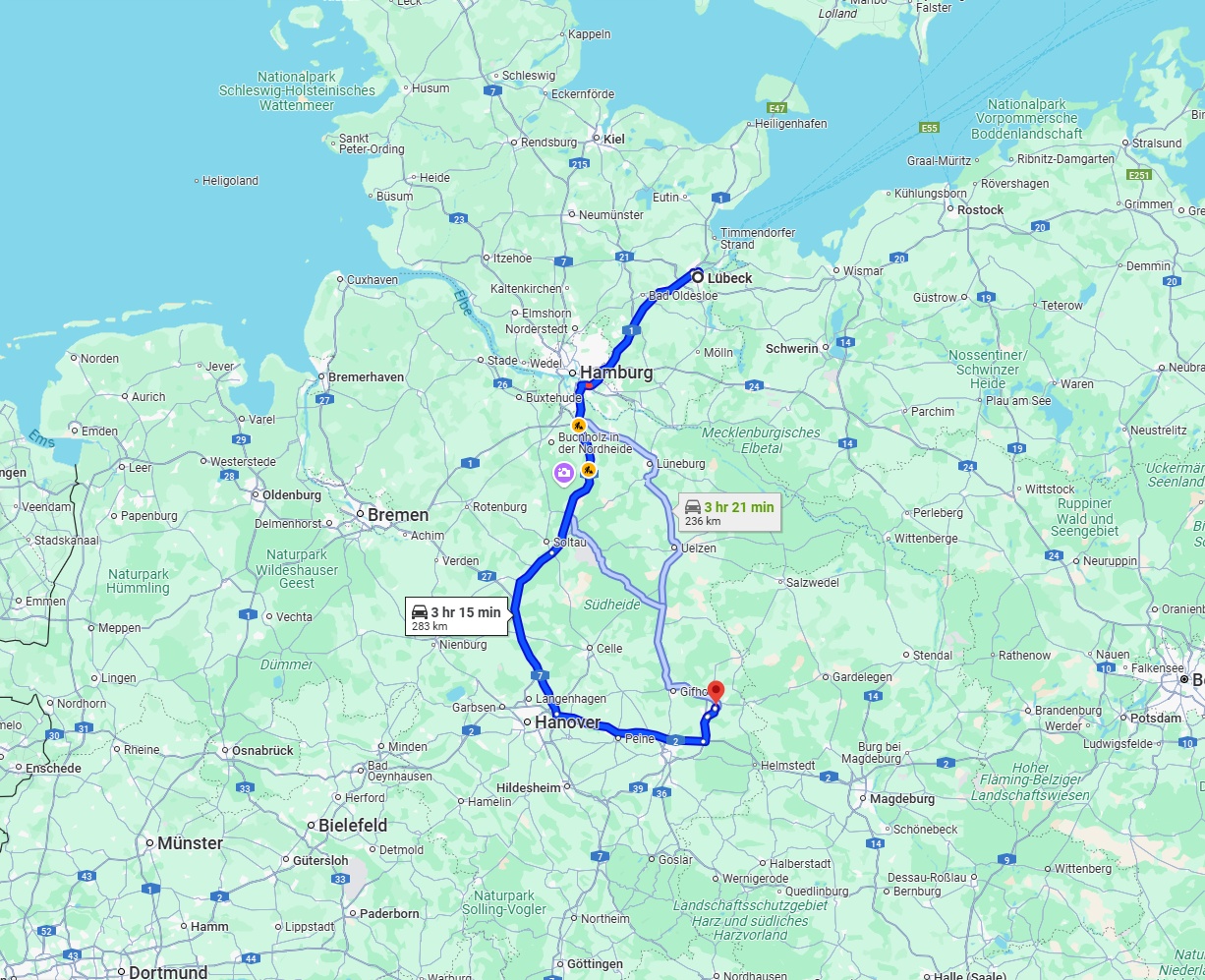 Anreise von Lübeck Zu Wolfsburg Über via A1 and A7