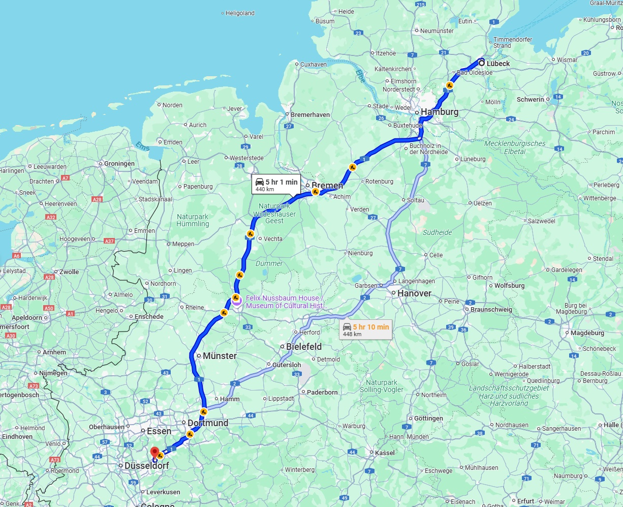 Anreise von Lübeck Zu Wuppertal Über via A1