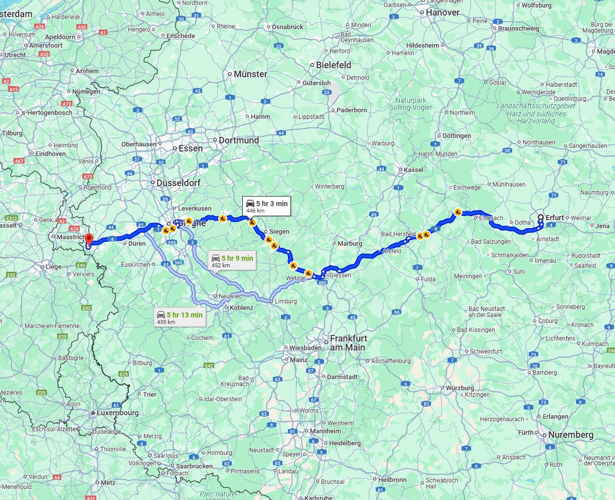 Anreise von Erfurt Zu Aachen Über via A4