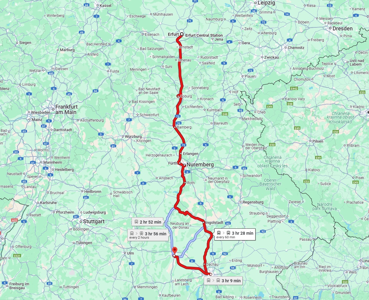 Anreise von Erfurt Zu Augsburg Über 