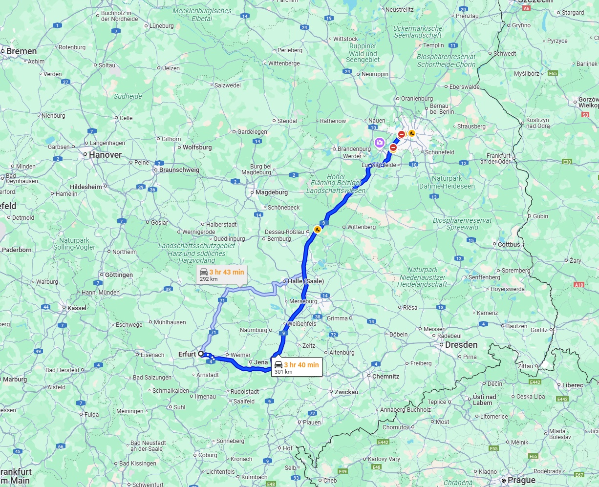 Anreise von Erfurt Zu Berlin Über via A9