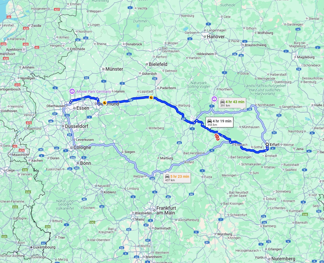 Anreise von Erfurt Zu Bottrop Über via A44