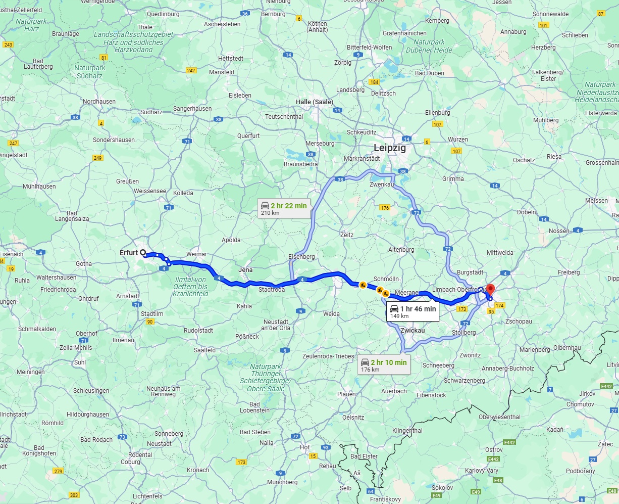 Anreise von Erfurt Zu Chemnitz Über via A4