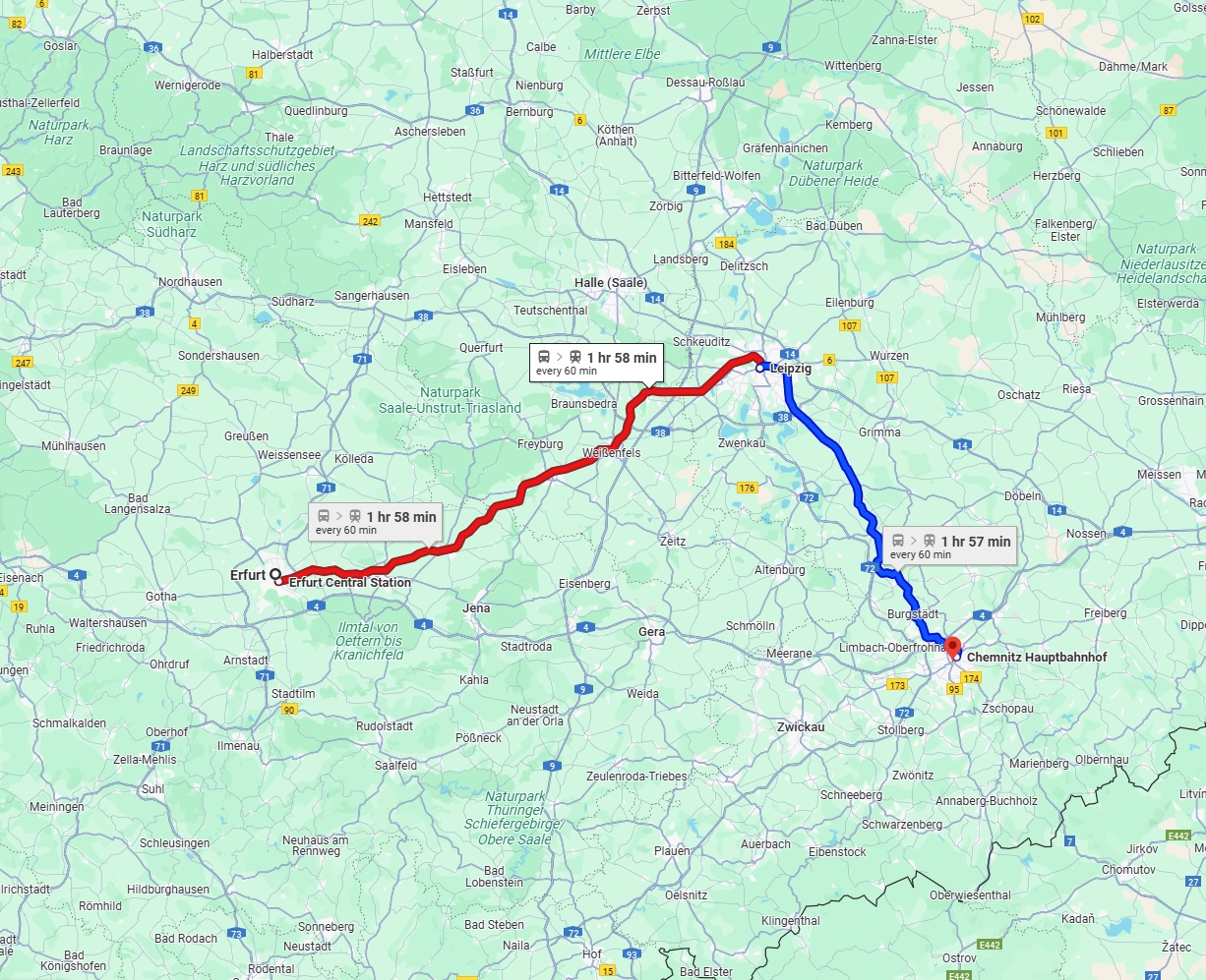 Anreise von Erfurt Zu Chemnitz Über 