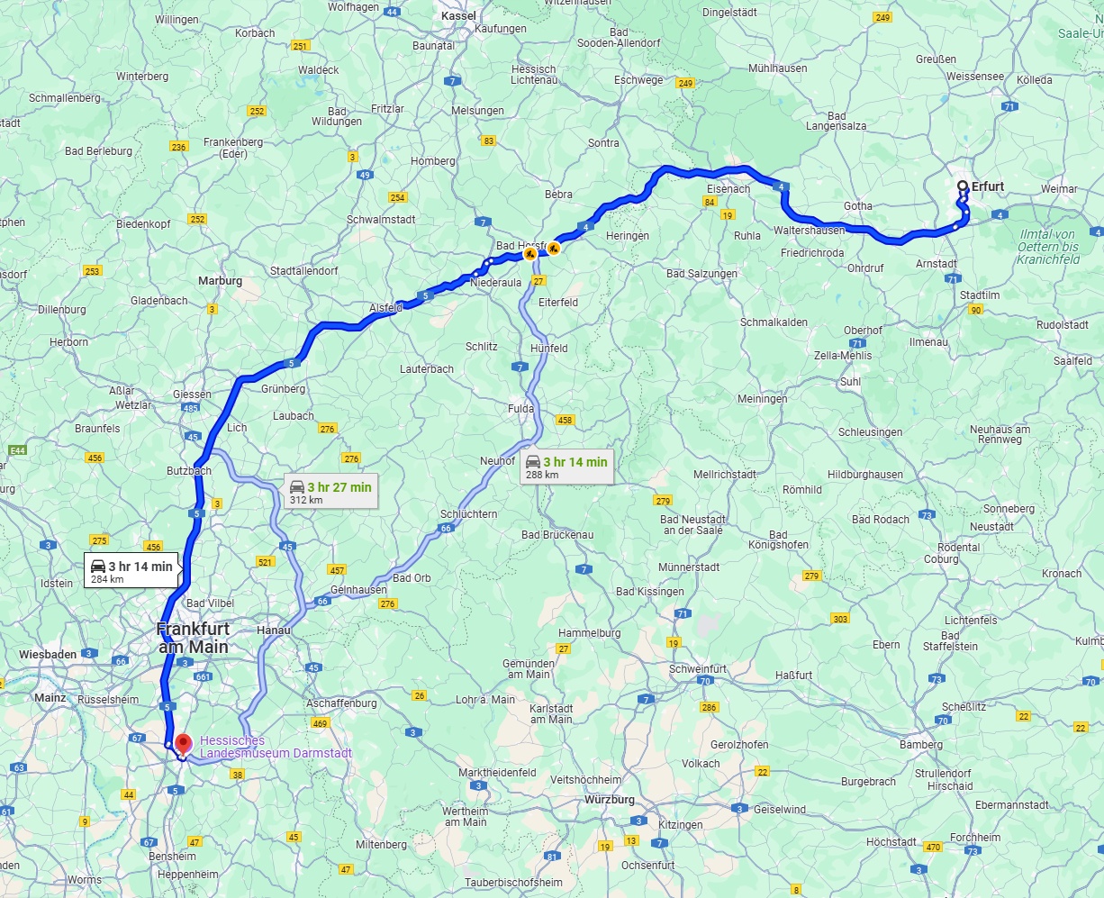 Anreise von Erfurt Zu Darmstadt Über via A4 and A5