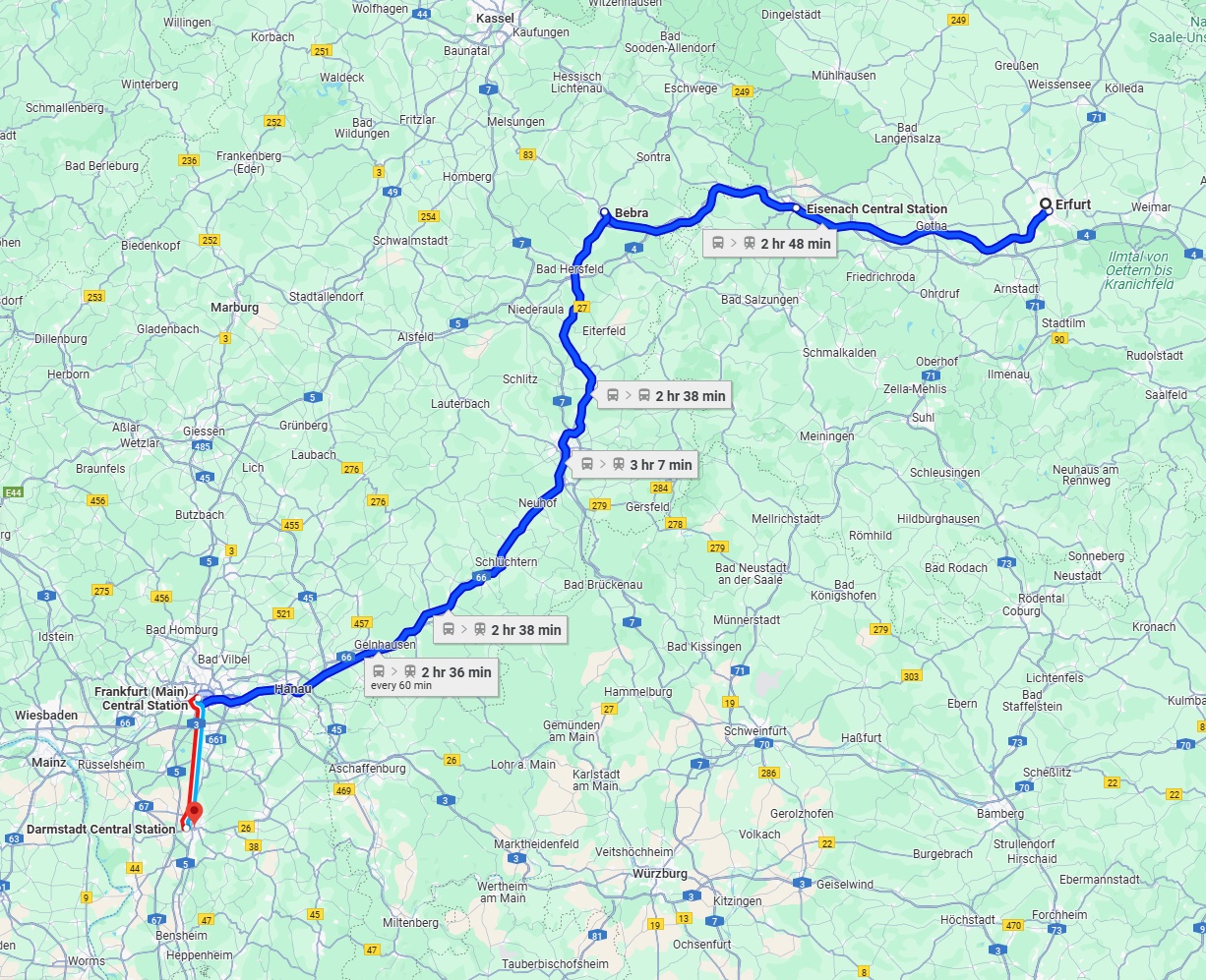 Anreise von Erfurt Zu Darmstadt Über 