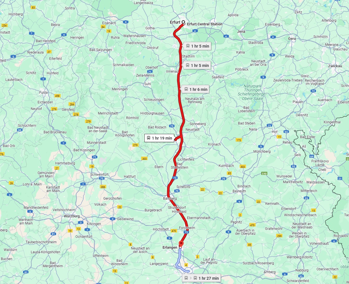 Anreise von Erfurt Zu Erlangen Über 