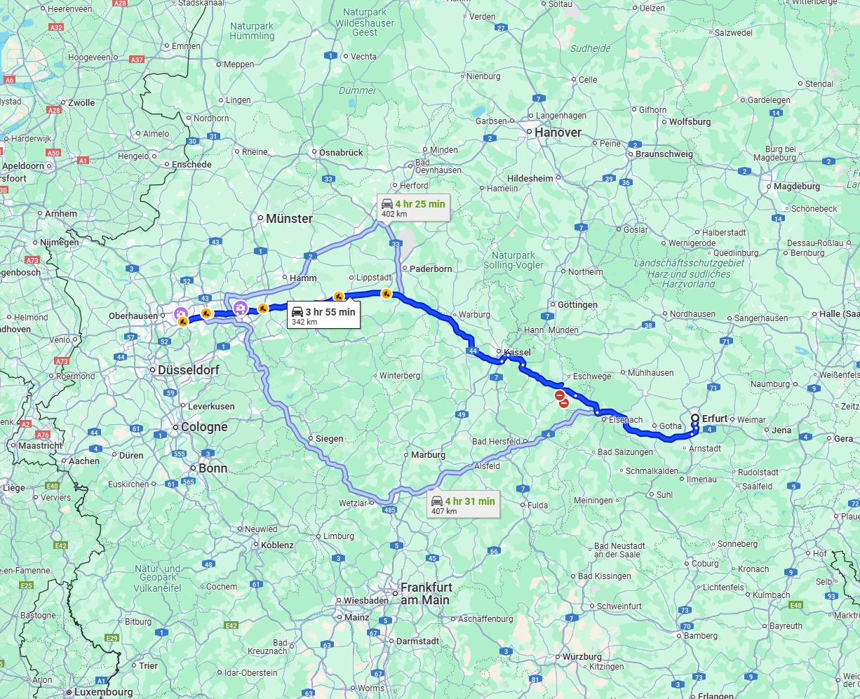 Anreise von Erfurt Zu Essen Über via A44