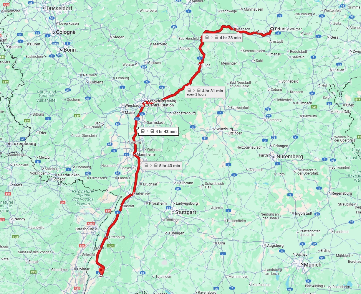 Anreise von Erfurt Zu Freiburg im Breisgau Über 
