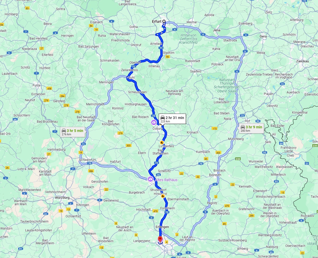 Anreise von Erfurt Zu Fürth Über via A73