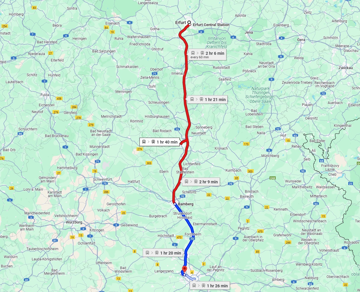 Anreise von Erfurt Zu Fürth Über 