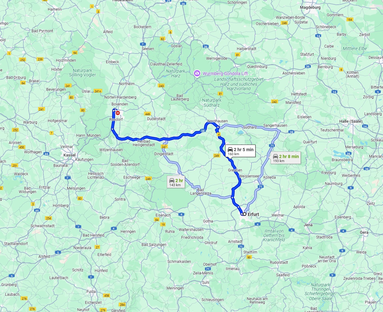 Anreise von Erfurt Zu Göttingen Über via B4 and A38