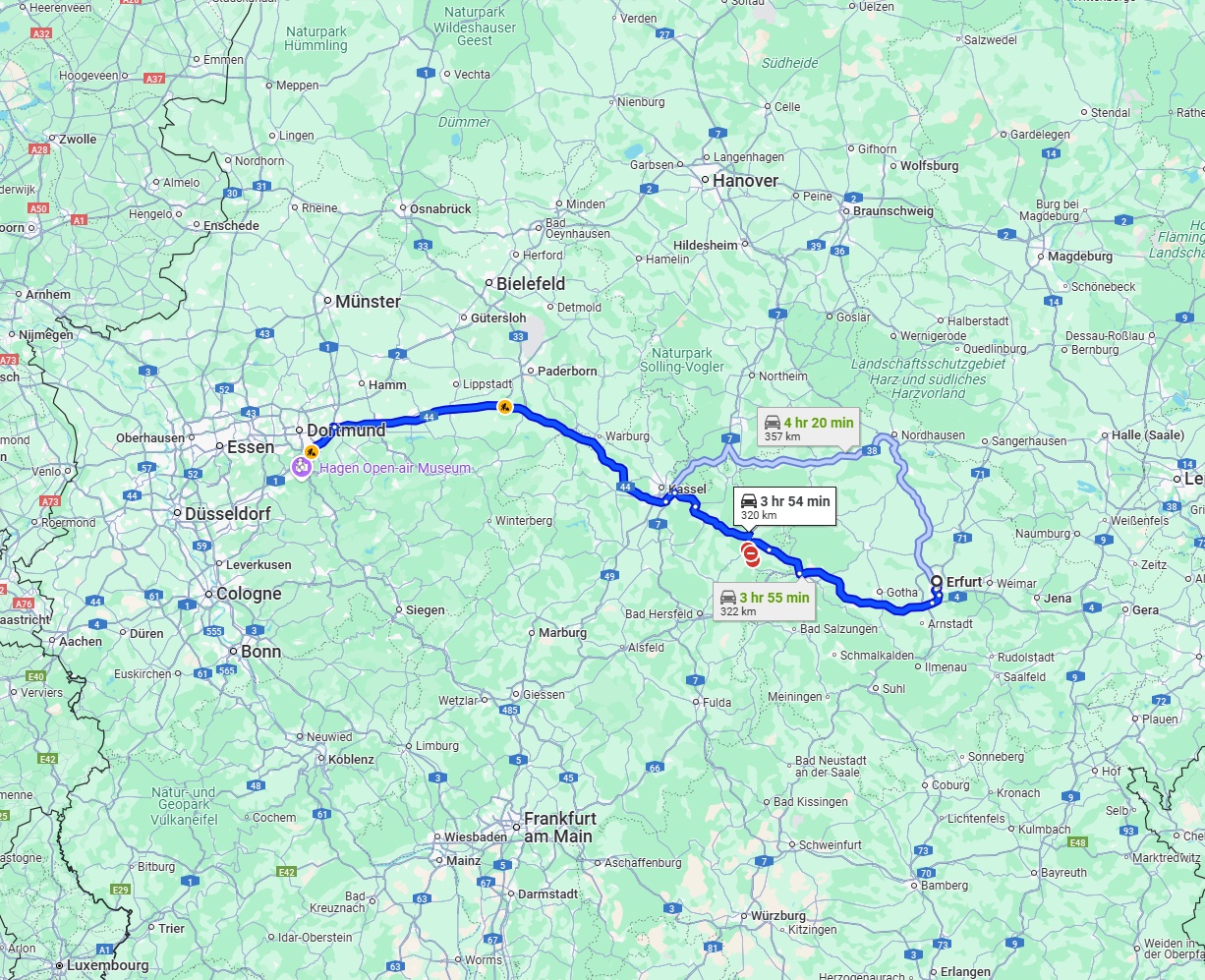 Anreise von Erfurt Zu Hagen Über via A44