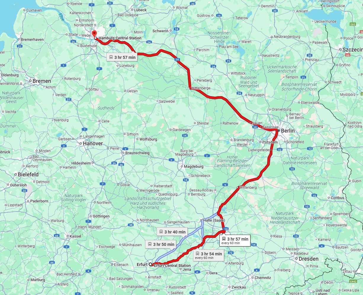 Anreise von Erfurt Zu Hamburg Über 