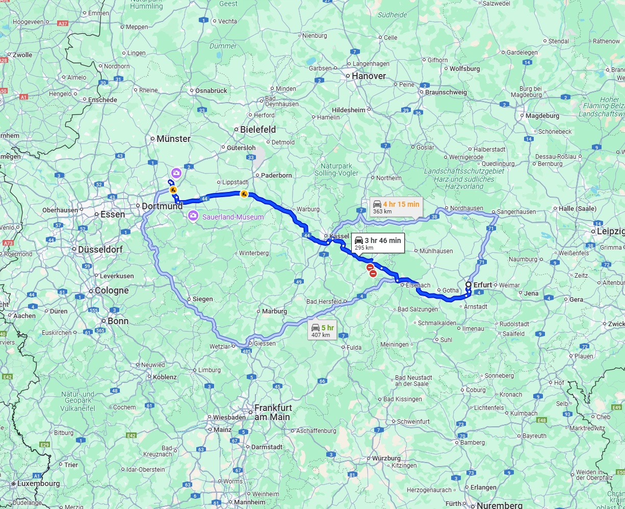 Anreise von Erfurt Zu Hamm Über via A44