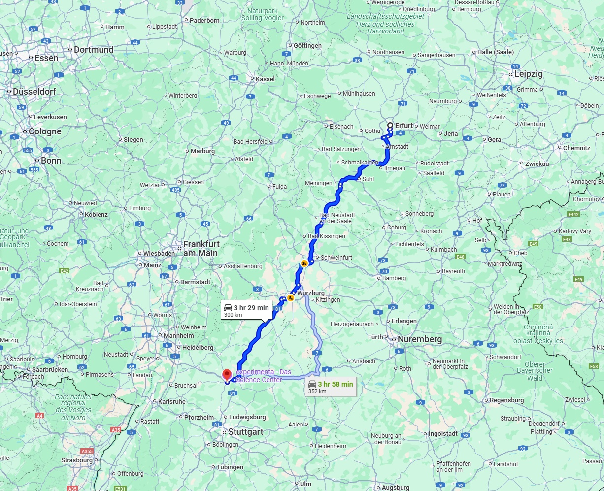 Anreise von Erfurt Zu Heilbronn Über via A71 and A81