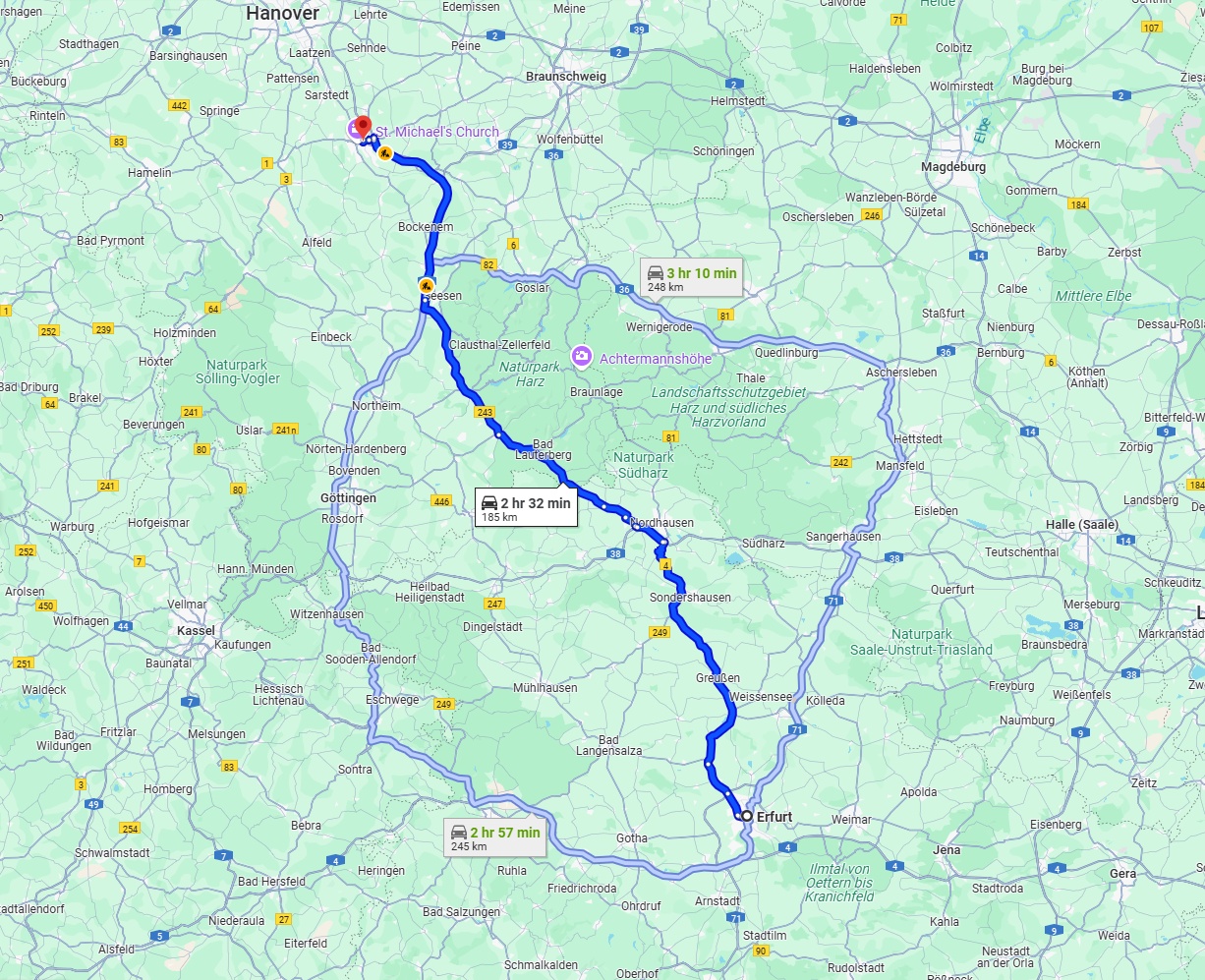 Anreise von Erfurt Zu Hildesheim Über via B4 and B243