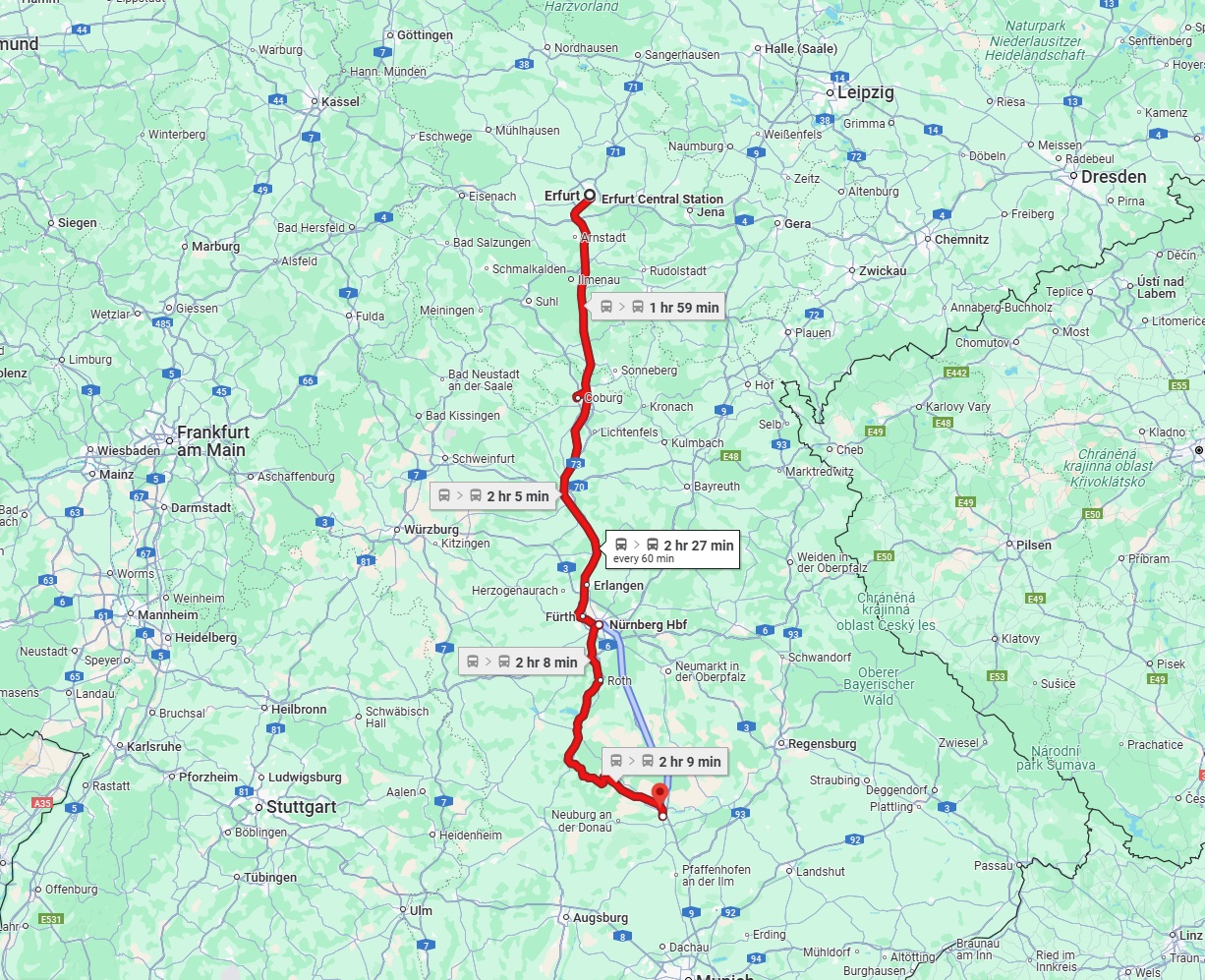 Anreise von Erfurt Zu Ingolstadt Über 