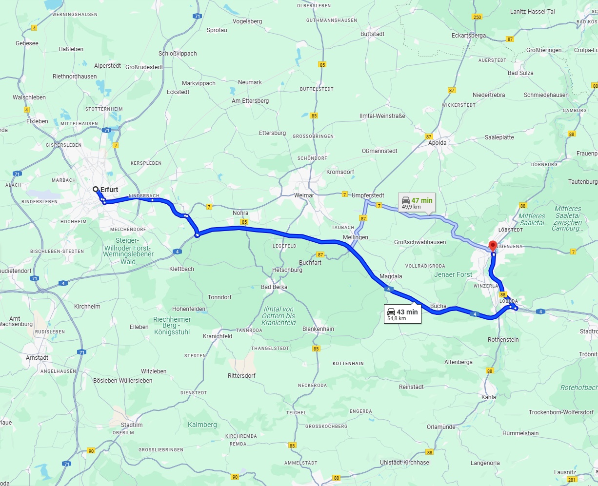 Anreise von Erfurt Zu Jena Über via A4