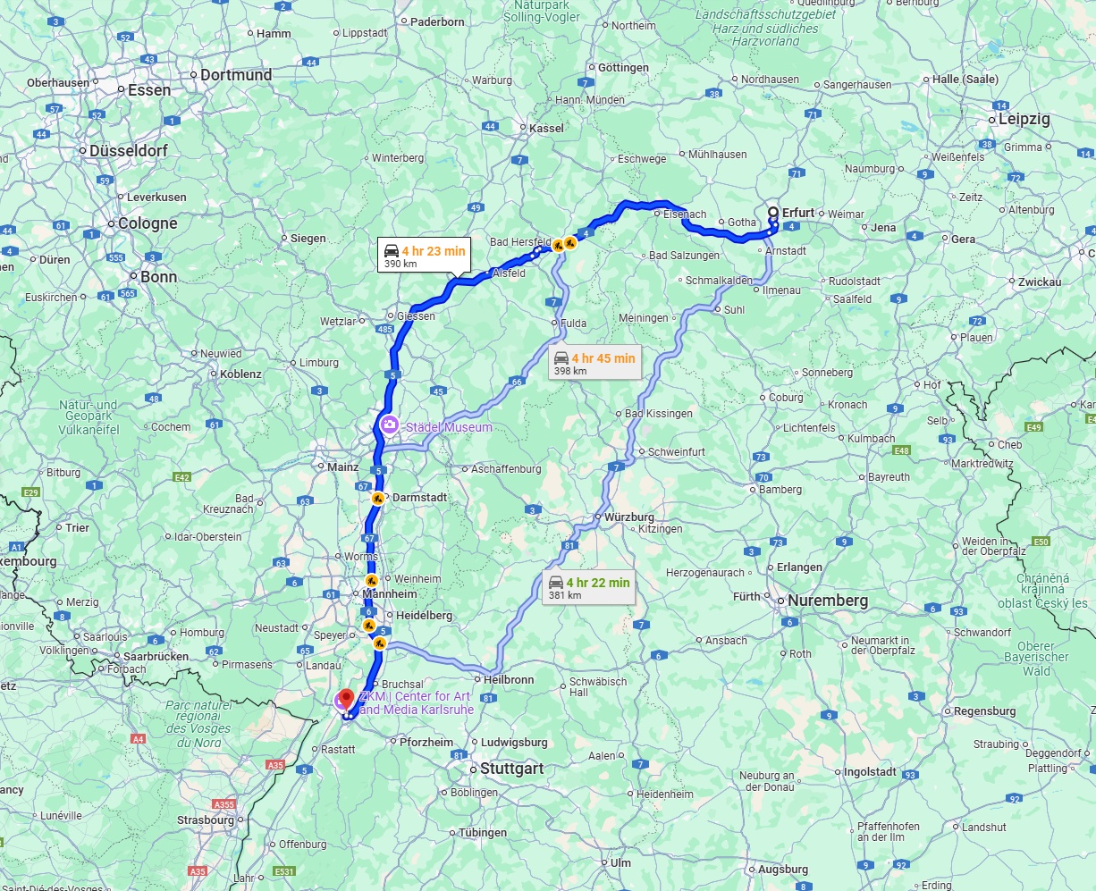 Anreise von Erfurt Zu Karlsruhe Über via A4 and A5