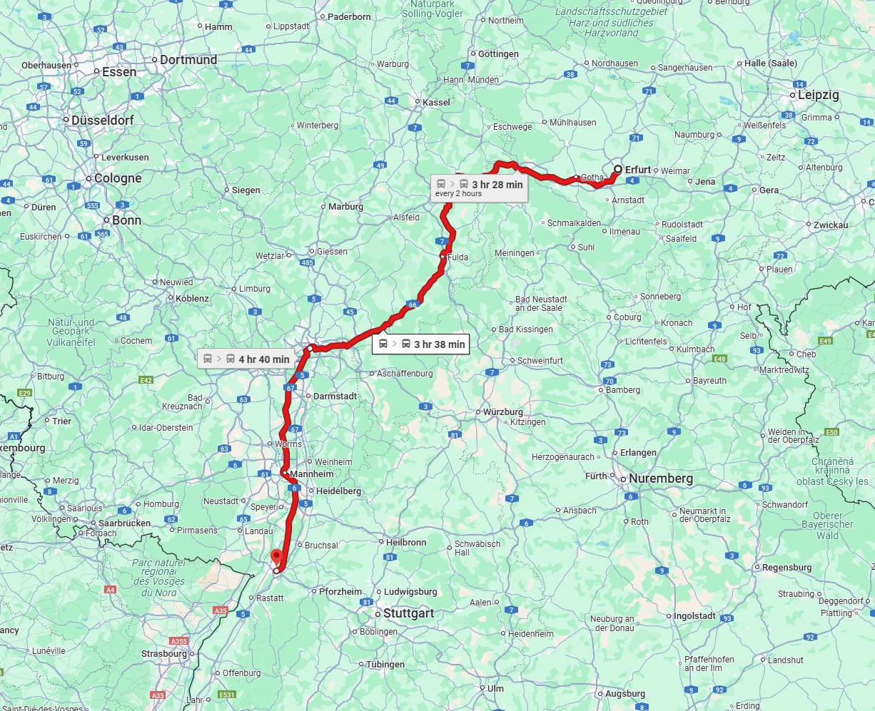 Anreise von Erfurt Zu Karlsruhe Über 