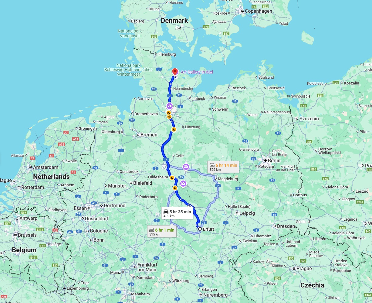 Anreise von Erfurt Zu Kiel Über via A7