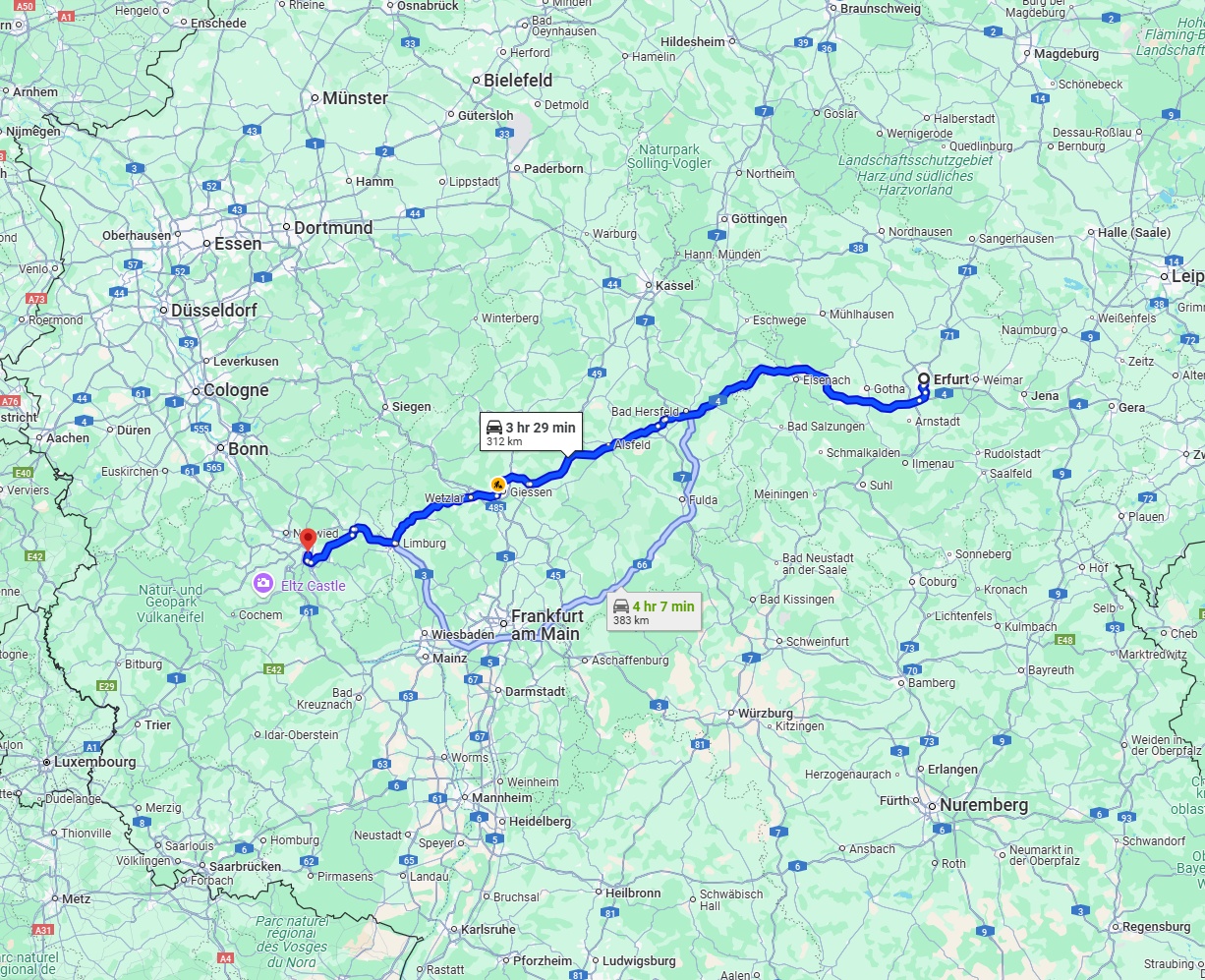 Anreise von Erfurt Zu Koblenz Über via A4
